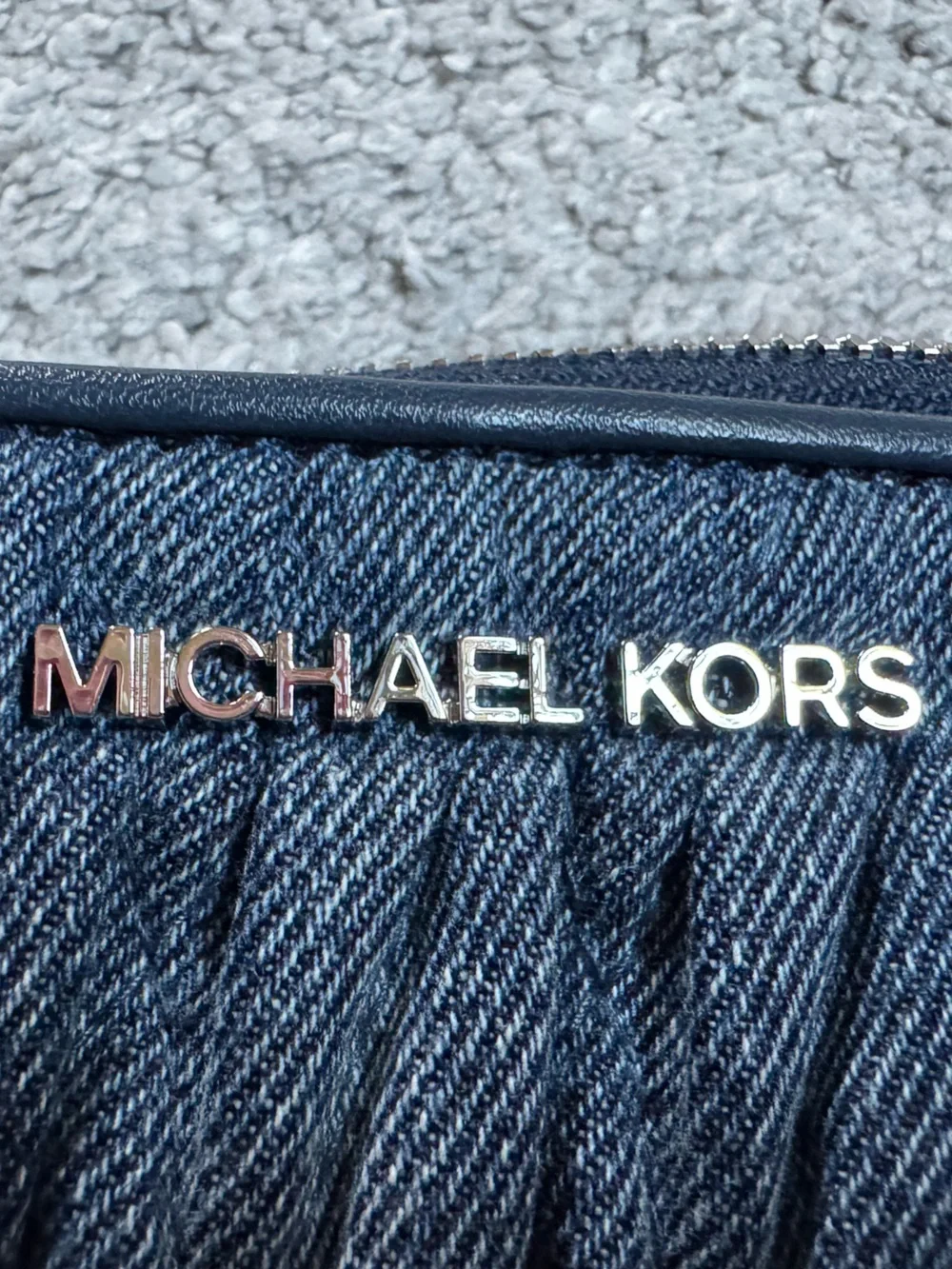 Michael Kors Navy Quilted Denim Zip Card Pouch/wallet with key ring
